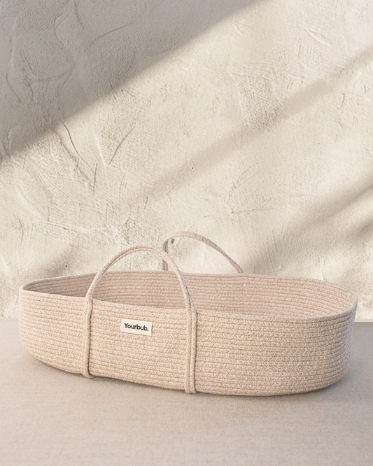Beige woven infant moses basket